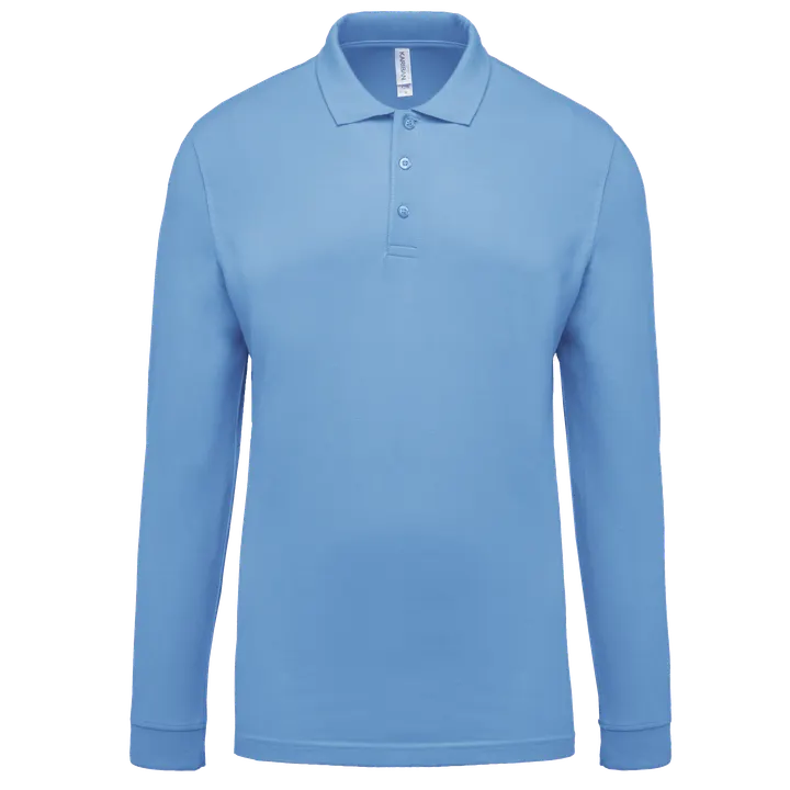 Polo piqué manches longues homme Sky Blue