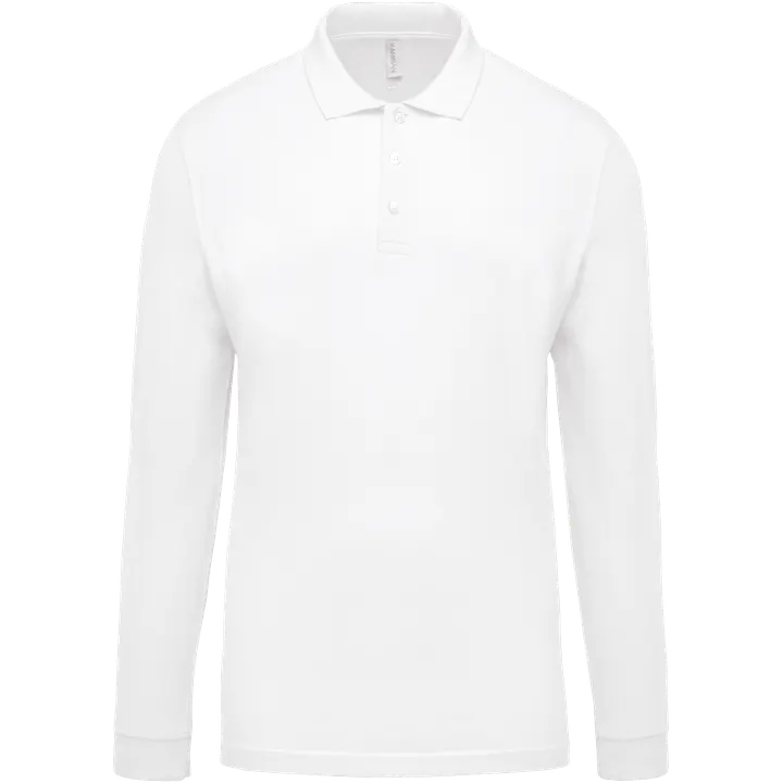 Polo piqué manches longues homme White