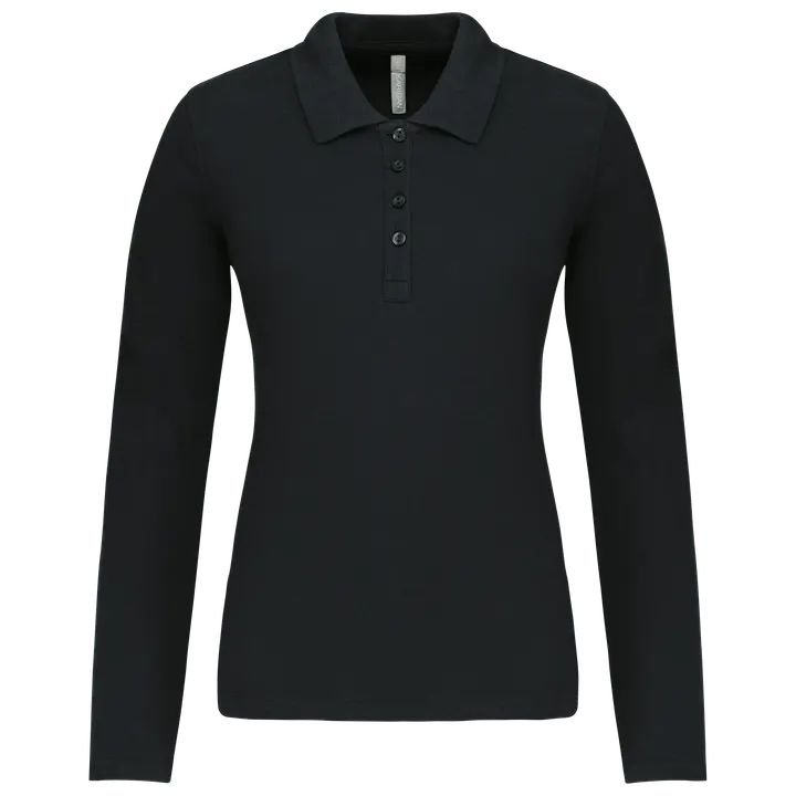 Polo piqué manches longues femme Black