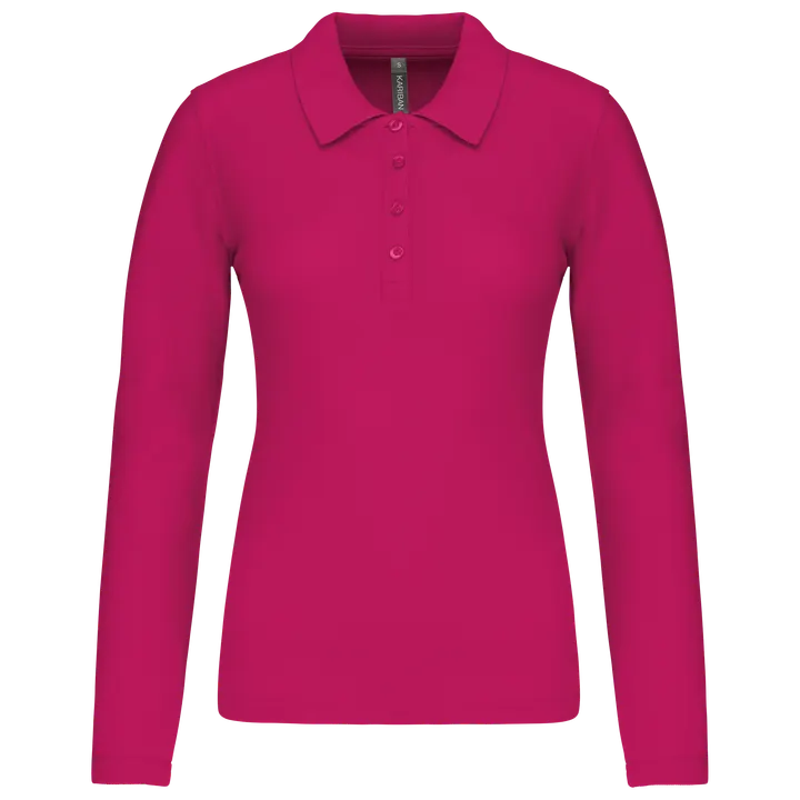 Polo piqué manches longues femme Fuchsia