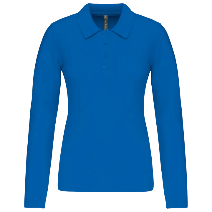 Polo piqué manches longues femme Light Royal Blue