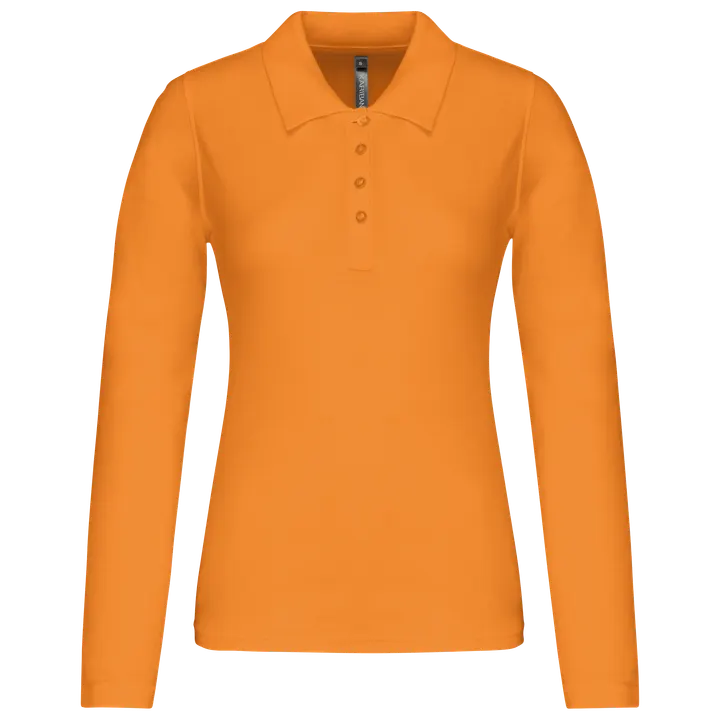 Polo piqué manches longues femme Orange