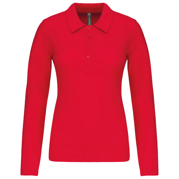 Polo piqué manches longues femme Red