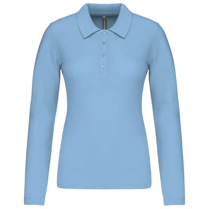 Polo piqué manches longues femme Sky Blue