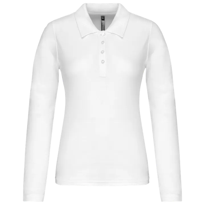 Polo piqué manches longues femme White