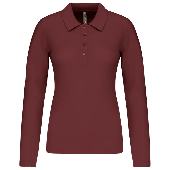 Polo piqué manches longues femme Wine