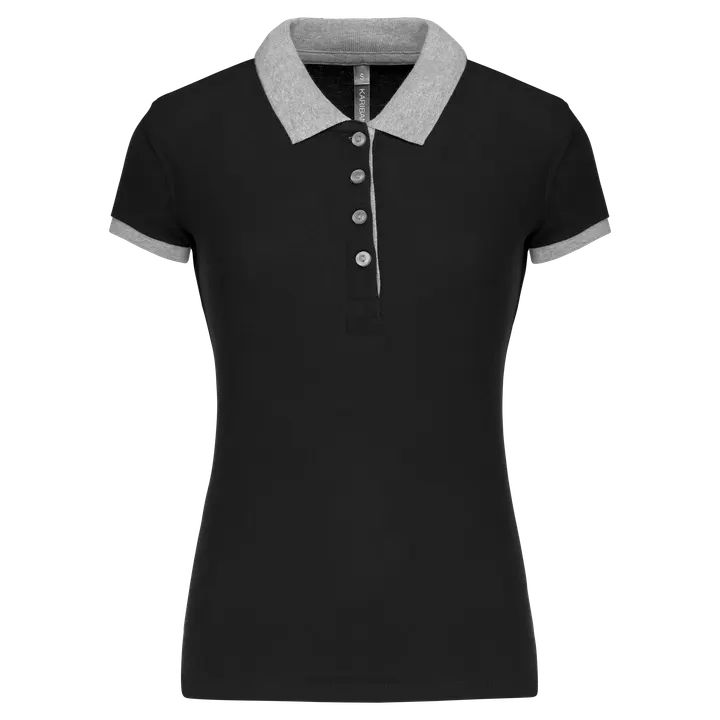 Zweifarbiges Piqué-Polohemd für Damen Black / Oxford Grey