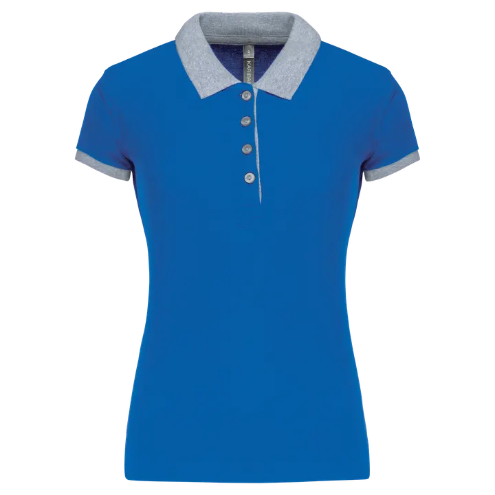 Zweifarbiges Piqué-Polohemd für Damen Light Royal Blue / Oxford Grey