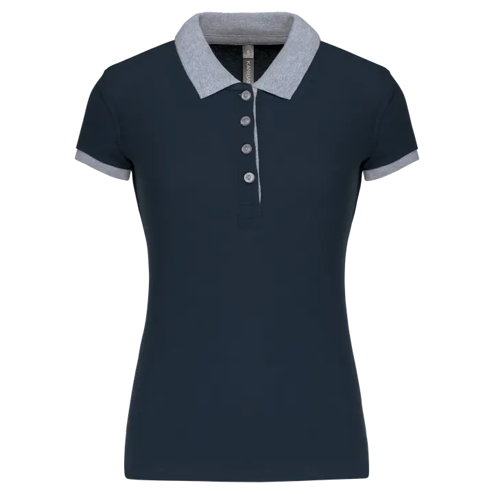 Zweifarbiges Piqué-Polohemd für Damen Navy / Oxford Grey