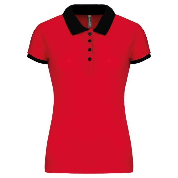Zweifarbiges Piqué-Polohemd für Damen Red / Black