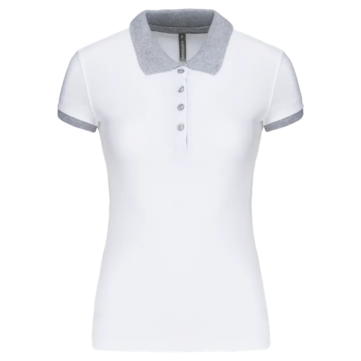 Zweifarbiges Piqué-Polohemd für Damen White / Oxford Grey
