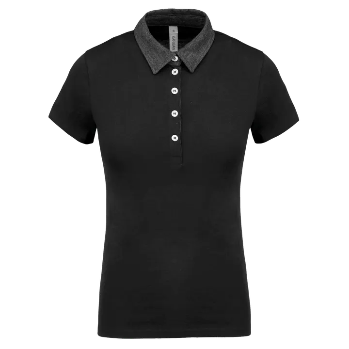 Zweifarbiges Jersey-Polohemd für Damen Black / Dark Grey Heather