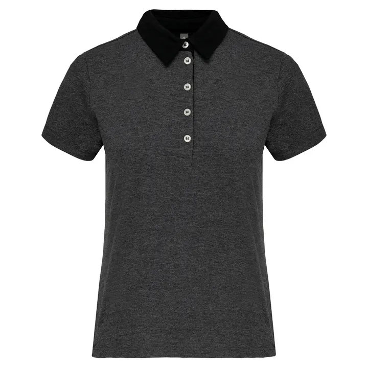 Zweifarbiges Jersey-Polohemd für Damen Dark Grey Heather / Black
