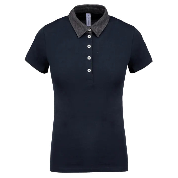 Zweifarbiges Jersey-Polohemd für Damen Navy / Dark Grey Heather
