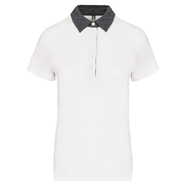Zweifarbiges Jersey-Polohemd für Damen White / Dark Grey Heather