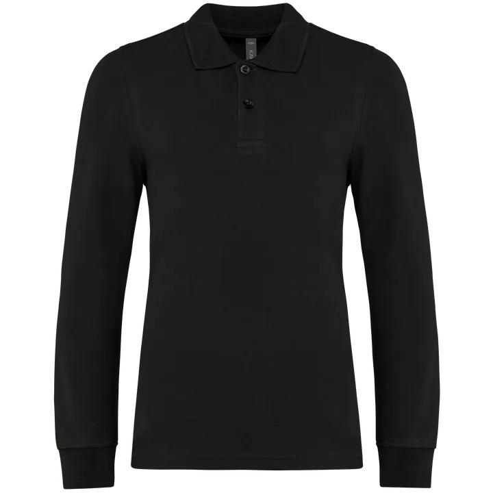 Polohemd mit langen Ärmeln für Kinder. Black