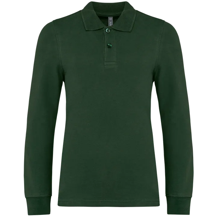 Polohemd mit langen Ärmeln für Kinder. Forest Green