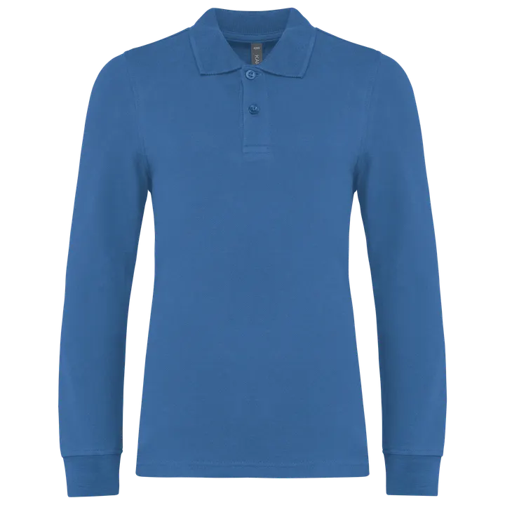 Polohemd mit langen Ärmeln für Kinder. Light Royal Blue