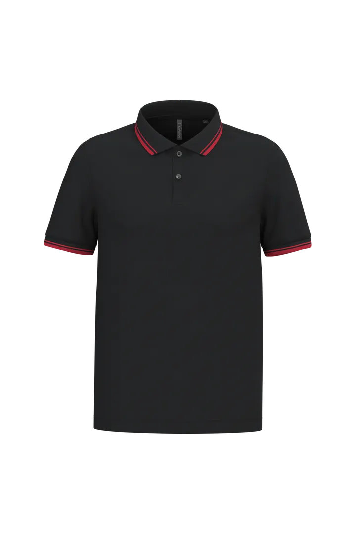 Herren Poloshirt mit kurzen Ärmeln und kontrastfarbenen Paspeln Black / Red