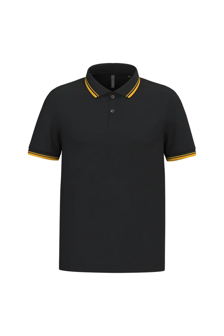 Herren Poloshirt mit kurzen Ärmeln und kontrastfarbenen Paspeln Black / Yellow
