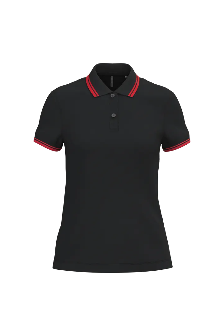 Damen Poloshirt mit kurzen Ärmeln und kontrastfarbenen Paspeln Black / Red