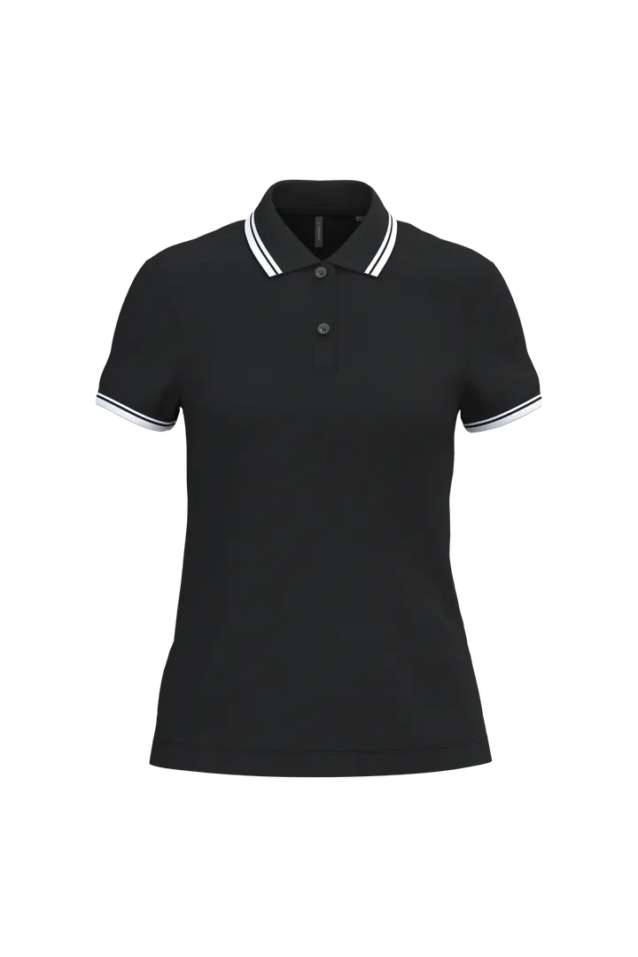 Damen Poloshirt mit kurzen Ärmeln und kontrastfarbenen Paspeln Black / White
