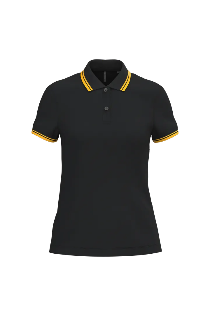 Damen Poloshirt mit kurzen Ärmeln und kontrastfarbenen Paspeln Black / Yellow