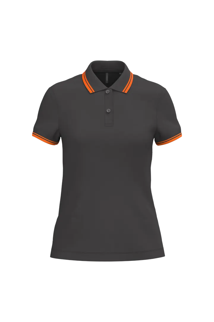 Damen Poloshirt mit kurzen Ärmeln und kontrastfarbenen Paspeln Dark Grey / Orange