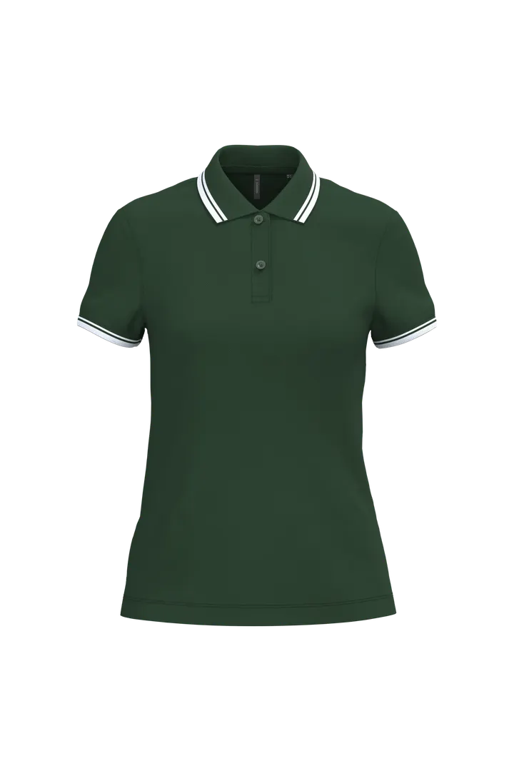 Damen Poloshirt mit kurzen Ärmeln und kontrastfarbenen Paspeln Forest Green / White