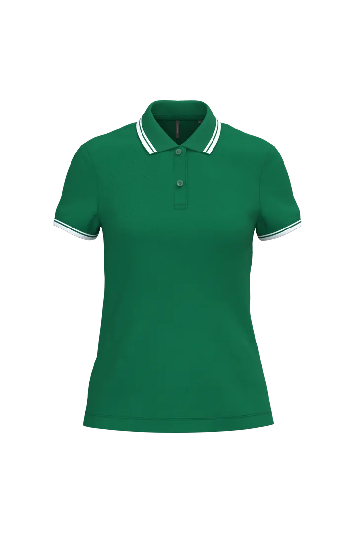 Damen Poloshirt mit kurzen Ärmeln und kontrastfarbenen Paspeln Kelly Green / White