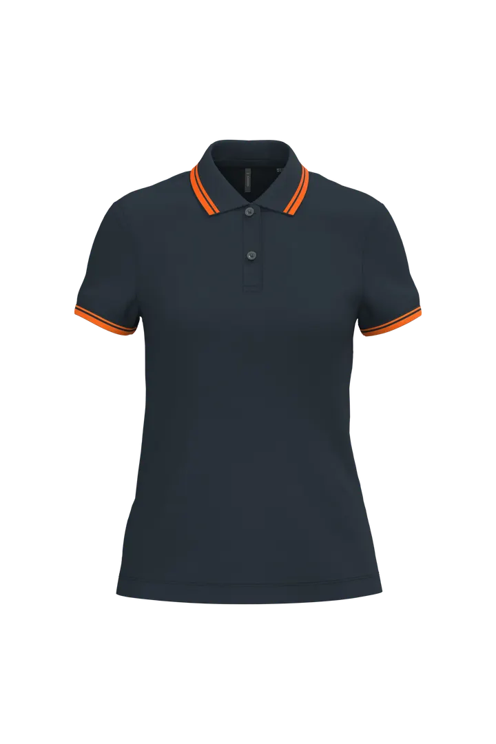 Damen Poloshirt mit kurzen Ärmeln und kontrastfarbenen Paspeln Navy / Orange