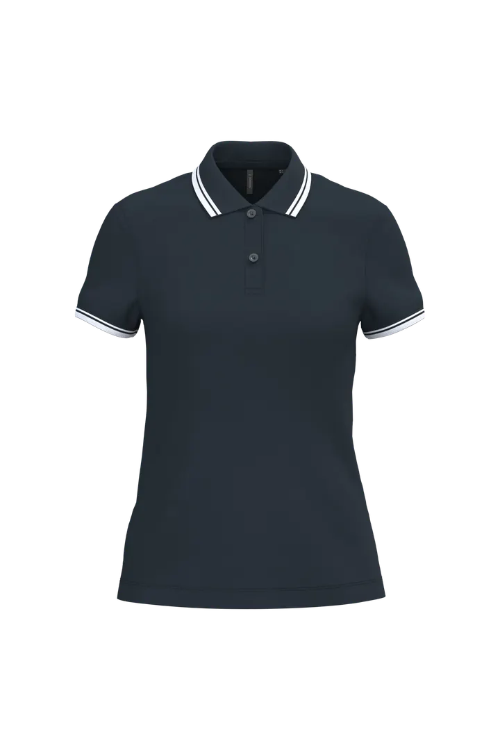 Damen Poloshirt mit kurzen Ärmeln und kontrastfarbenen Paspeln Navy / White