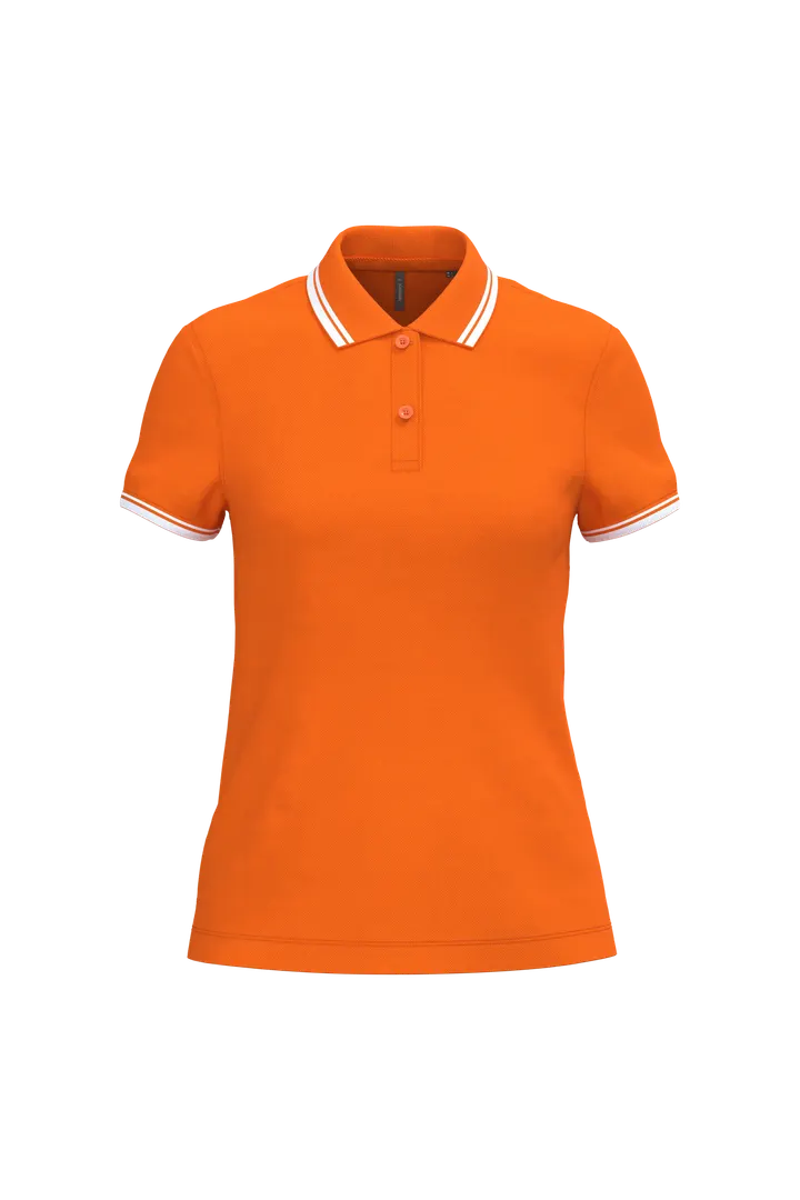 Damen Poloshirt mit kurzen Ärmeln und kontrastfarbenen Paspeln Orange / White