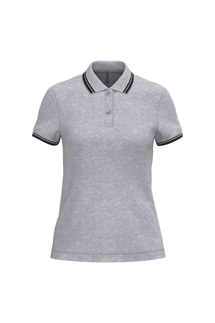 Damen Poloshirt mit kurzen Ärmeln und kontrastfarbenen Paspeln Oxford Grey / Black