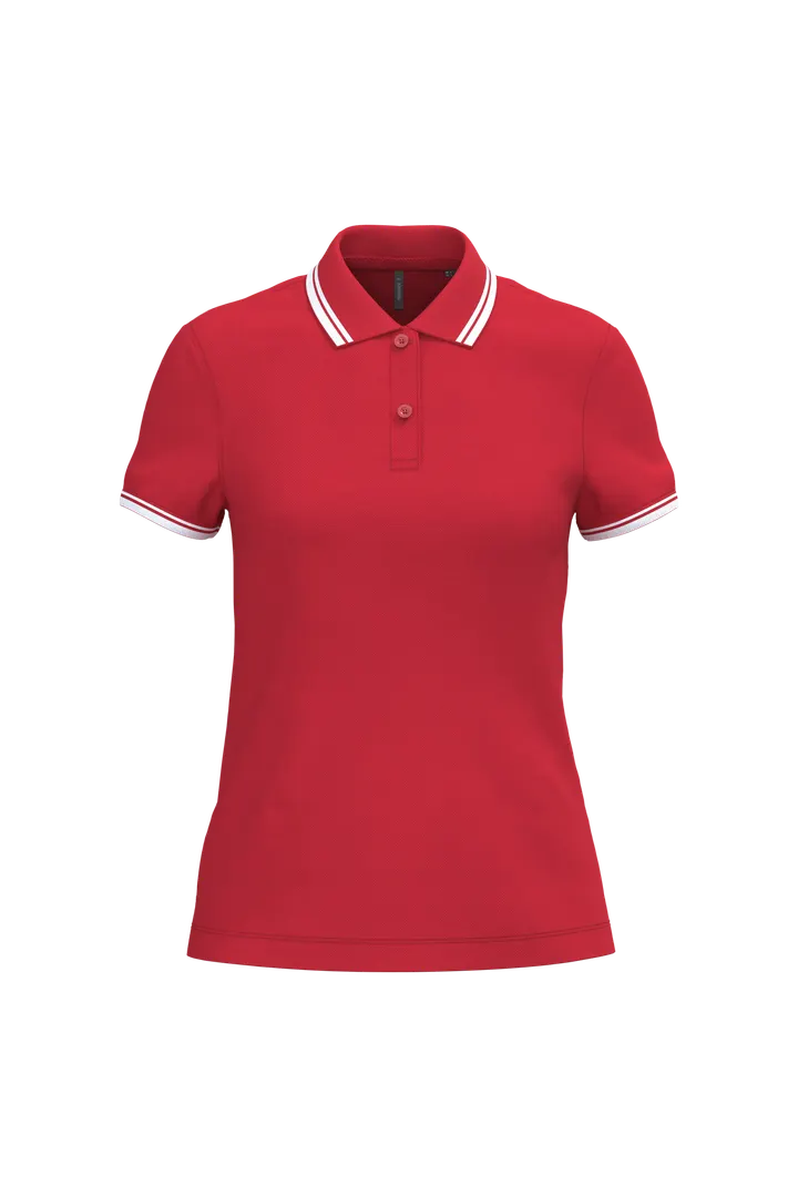 Damen Poloshirt mit kurzen Ärmeln und kontrastfarbenen Paspeln Red / White