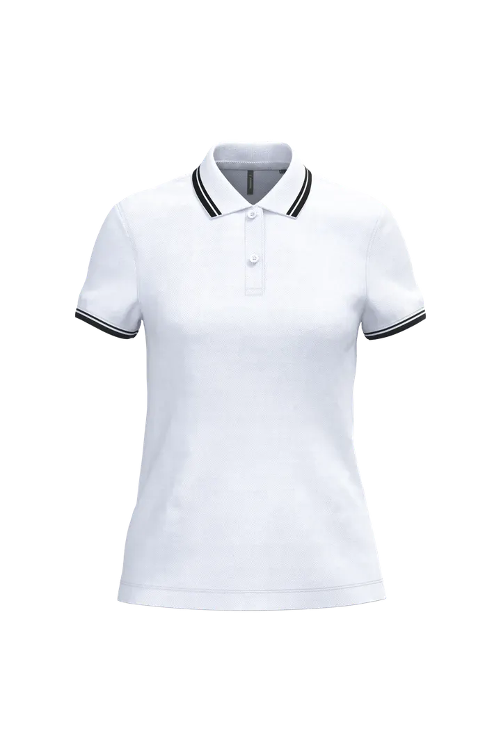 Damen Poloshirt mit kurzen Ärmeln und kontrastfarbenen Paspeln White / Black