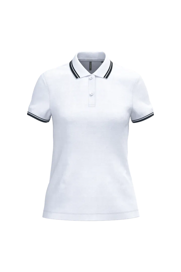 Damen Poloshirt mit kurzen Ärmeln und kontrastfarbenen Paspeln White / Navy