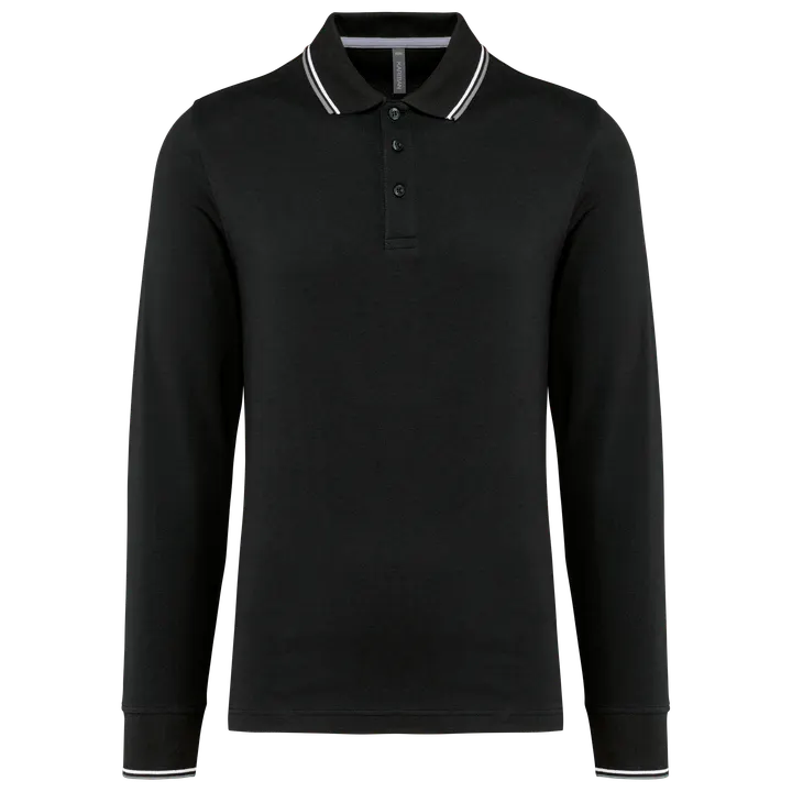 Langarm-Polohemd aus Piqué für Herren Black / Light Grey / White