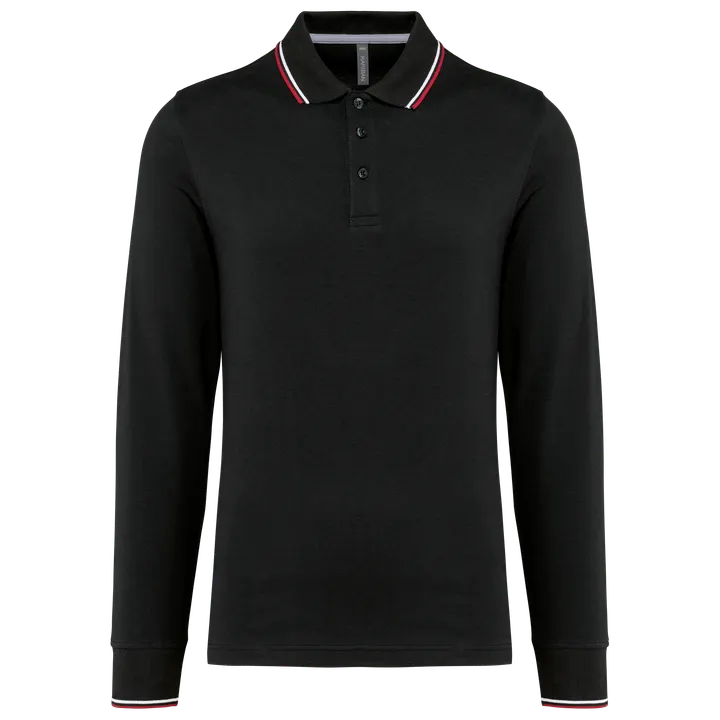 Langarm-Polohemd aus Piqué für Herren Black / Red / White