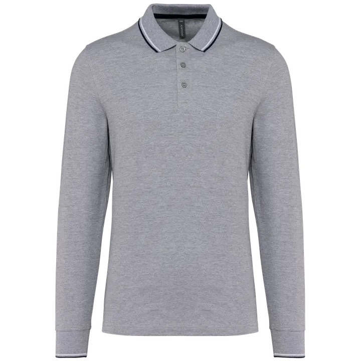 Langarm-Polohemd aus Piqué für Herren Oxford Grey / Navy / White