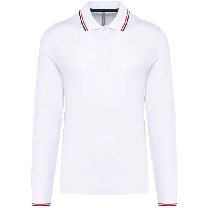 Langarm-Polohemd aus Piqué für Herren White / Navy / Red