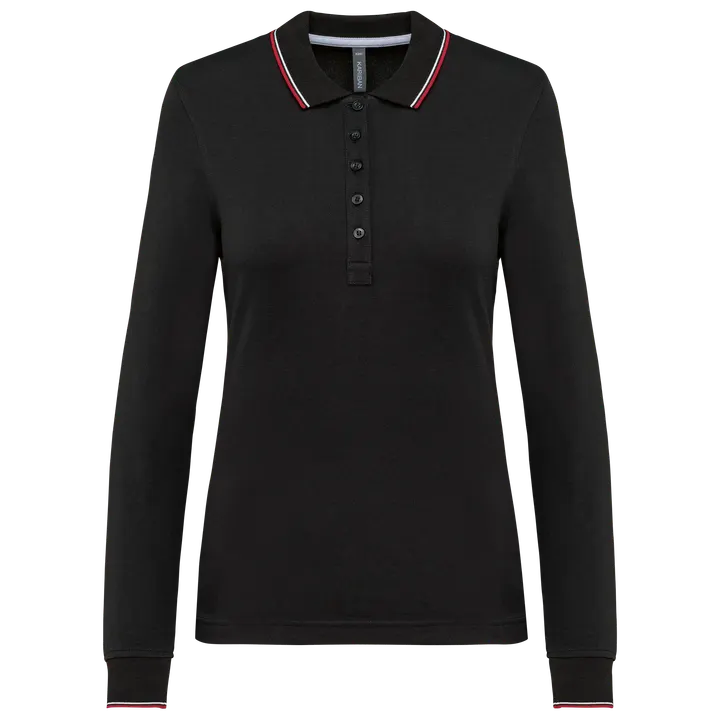 Polo maille piquée manches longues femme Black / Red / White
