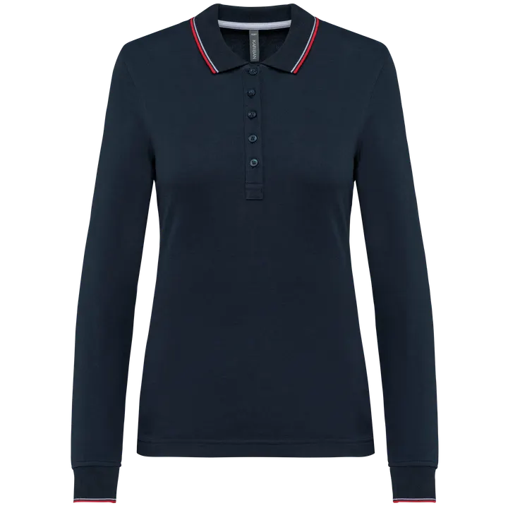 Polo maille piquée manches longues femme Navy / Red / White