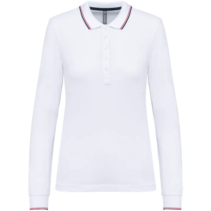 Polo maille piquée manches longues femme White / Navy / Red
