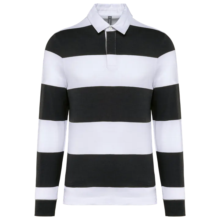 Gestreiftes Polohemd mit langen Ärmeln, Unisex Black / White Stripes
