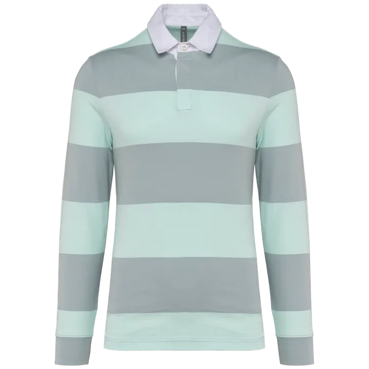 Gestreiftes Polohemd mit langen Ärmeln, Unisex Light Grey / Ice Mint Stripes