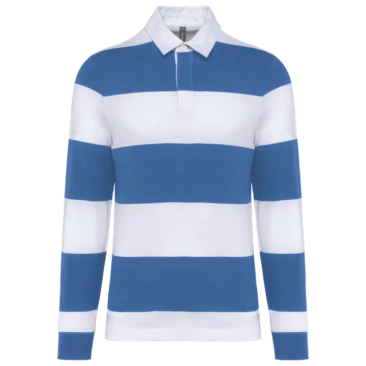Gestreiftes Polohemd mit langen Ärmeln, Unisex Light Royal Blue / White Stripes