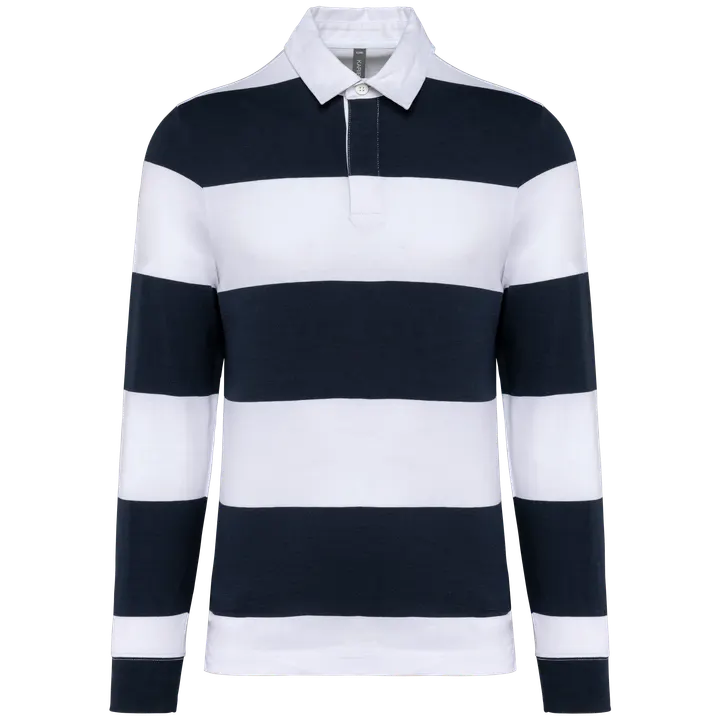 Gestreiftes Polohemd mit langen Ärmeln, Unisex Navy / White Stripes