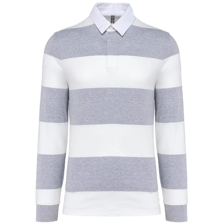 Gestreiftes Polohemd mit langen Ärmeln, Unisex Oxford Grey / White Stripes