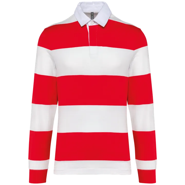 Gestreiftes Polohemd mit langen Ärmeln, Unisex Red / White Stripes
